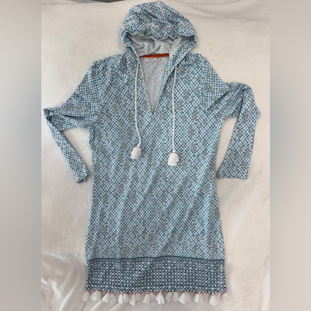 Cabana Life Sun-Protective Hooded Cover-Up Dress – Blue Print – Size Large